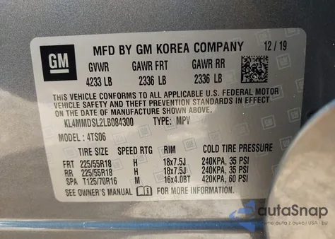 2020 Buick Encore Gx Fwd Select from USA, damaged, VIN KL4MMDSL2LB084300